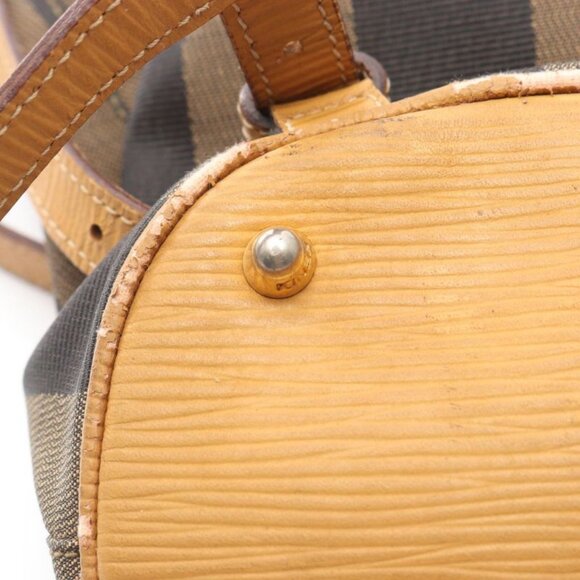 Fendi Backpack Pecan Black Khaki Natural Canvas Leather Beige Brown